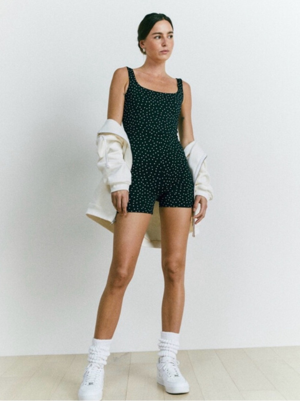 Reformation Liv Ecomove Cutout Black Polka Dot Tank Romper